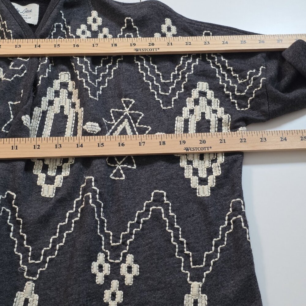 Lucky Lotus Aztec Tribal Embroidered Cardigan Women M Gray Cotton Boho Lagenlook - Picture 5 of 16